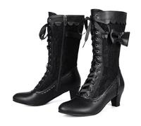 Voviggiw Women's Victorian Vintage Boots, Black, Size 6 UK, Mid Calf, Kitten Heel, Lace-Up, Adjustable, Cold Lining, Party & Wedding, Cosplay