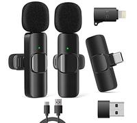 VOVIGGOL 2 Pack Wireless Lavalier Microphone for iPhone iPad/Android Phones/PC Laptop, Plug&Play Lapel Wireless Mic for Video Recording YouTube, Live Stream, TikTok, Vloggers, Interview