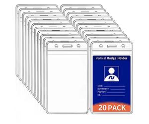 VOVIGGOL 20 Pack Extra Thick Vertical ID Badge Holder Clear ID Card Holder for Breakaway Lanyard, Key Card Holder Plastic with Waterproof Resealable, Name Tag Badge Protector for Office School