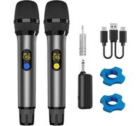 VOVIGGOL Wireless Microphone 2Pcs, UHF Cordless Handheld Dynamic Karaoke Singing Microfono Mic set with Rechargeable Receiver for Karaoke Machine, Wedding, DJ, Party, Speech, Church, Class - Grey