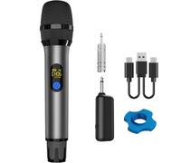 VOVIGGOL Wireless Microphone, UHF Cordless Handheld Dynamic Karaoke Singing Microfono Mic set with Rechargeable Receiver for Karaoke Machine, Wedding, DJ, Party, Speech, Church, Class - Grey
