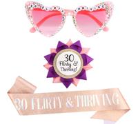 Vovii 30th Birthday Sunglasses Sash & Pin, Flirty & Thriving Women Outfit Accessories for Party Decor