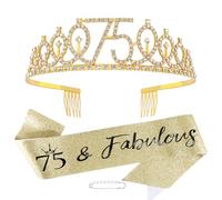 Vovii 75th Birthday Sash and Tiara Gold Birthday Crown 75 & Fabulous Sash 75th Birthday Gifts for Women 75th Decorations 75th Birthday Party Favor Supplies