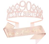 Vovii 90th Birthday Sash and Tiara, Rose Gold Tiara, 90th Birthday Gifts for Women, 90th Birthday Decorations for Women, Happy 90th Birthday Decorations