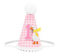 Vovii Goose 1st Birthday Hat for One Funny Goose Birthday Decorations, First Gingham Crown for Girls Outfit Decor (Pink)