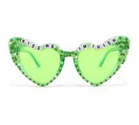 Vovii Green Heart-shaped Sunglasses for Women Fun St. Patrick's Day Accessories, Cute Irish Shamrock Glasses For Celebrations Outfit Costume Favors