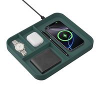 VOVIPO Faux Leather Valet Tray,with 2 in 1 Wireless Charging Compatible with iPhone/17/16/15/15 Plus/15 Pro/15 Pro Max/14/13/12/Wireless earphones,Office/Home Desk Organizers Tray-Mint