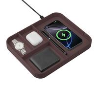 VOVIPO Faux Leather Valet Tray,with 2 in 1 Wireless Charging Compatible With iPhone/17/16/15/15 Plus/15 Pro/15 Pro Max/14/13/12/Wireless earphones,Office/Home Desk Organizers Tray-Brown