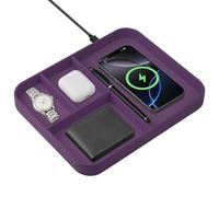 VOVIPO Faux Leather Valet Tray,with 2 in 1 Wireless Charging Compatible With iPhone/17/16/15/15 Plus/15 Pro/15 Pro Max/14/13/12/Wireless earphones,Office/Home Desk Organizers Tray-Purple