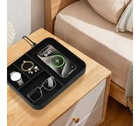 VOVIPO Faux Leather Valet Tray With Built in 2 In 1 Wireless Charging Compitable With iPhone/17/16/15/15 Plus/15 Pro/15 Pro Max/14/13/12, AirPods 4/3/2/Pro 3/2 (Black)