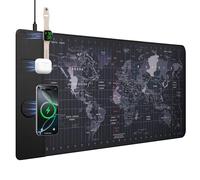 VOVIPO Wireless Charging Mouse Pad 15W, Waterproof Gaming Mousepad with Ultra-Smooth Surface, Non-Slip Base, XXL Large Desk Mat 90 x 40cm,Black World Map Computer Desk Pad for MacBook, PC, Laptop