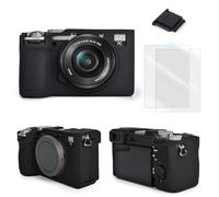VOVMOEYA Camera Accessory Kit Compatible with Sony Alpha 7C II Textured Surface A7CM2 Silicone Protective Case&LCD Screen Protector[2 Packs]&One Hot Shoe Cover