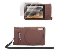 VOVMOEYA Camera Case for Canon PowerShot ELPH 360 HS/IXY 650/IXUS 285 HS, Slim Soft Anti-Scratch Silicone Case with 2 Pack LCD Tempered Films & Wrist Strap-Brown