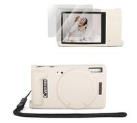VOVMOEYA Camera Case for Canon PowerShot ELPH 360 HS/IXY 650/IXUS 285 HS, Slim Soft Anti-Scratch Silicone Case with 2 Pack LCD Tempered Films & Wrist Strap-Off-White