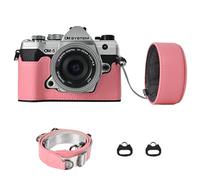 VOVMOEYA Protective Camera Case Kit for Olympus OM-5/OM-D E-M5 III Camera,OM System OM-5 Camera Cover E-M5 III Half Case with 16-50MM Front Lens Cap with Adjustable Shoulder Strap-Pink