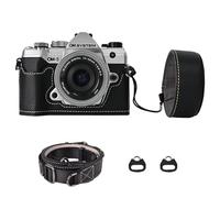 VOVMOEYA Protective Camera Case Kit for Olympus OM-5/OM-D E-M5 III Camera,OM System OM-5 Camera Cover E-M5 III Half Case with 16-50MM Front Lens Cap with Adjustable Shoulder Strap-Black