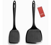 Vovoly Large Size Silicone Spatula Set, 600°F Heat Resistant Pancake Turner | BPA-Free, Non Toxic Cooking Flipper, Non Stick & Non Scratch Kitchen Utensils for Eggs & Pancakes, Seamless, 2Pc Black