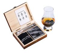 VOVZON Whiskey Chilling Stones Gift Set for Men - 9 Whisky Scotch Bourbon Stones in Wooden Box, Christmas/Birthday/Anniversary/Retirement Gift/Present for Father Dad Boyfriend Colleagues