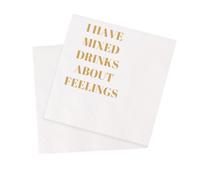VOWFOO Funny Cocktail Napkins 100Pcs Funny Quotes Saying Disposable Paper Party Napkins 4.5 x 4.5 Two-ply (I Have Mixed Drinks About Feelings Napkins)