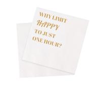 VOWFOO Funny Cocktail Napkins 100Pcs Funny Quotes Saying Disposable Paper Party Napkins 4.5 x 4.5 Two-ply (Why Limit Happy To Just One Hour Napkins)
