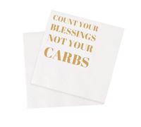 VOWFOO Funny Cocktail Napkins 100Pcs Funny Quotes Saying Disposable Paper Party Napkins 4.5 x 4.5 Two-ply (Count Your Blessings Not Your Carbs Napkins)