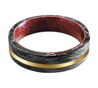 VowKeeper 6mm Textured Carbon Fiber & Wood Men's Wedding Ring with Gold Stripe Decoration, Pipe Cut Edge, Metal, No Gemstone