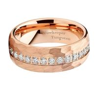 VowKeeper 8mm Titanium Men's Wedding Ring - Rose Gold, Diamond Inlay, Hammered Design, Lightweight Comfort Fit, 6 UK, Metal, No Gemstone