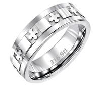 VowKeeper Men's Wedding Rings Celtic Cross Pattern Carved 8mm 316 Stainless Steel Men Ring Comfort Fit, Metal, No Gemstone