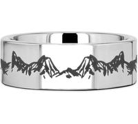 VowKeeper Men's Wedding Rings Mountain Range Pattern Engraved Silver Flat Band 8mm 316 Stainless Steel Men Ring Comfort Fit, Metal, No Gemstone