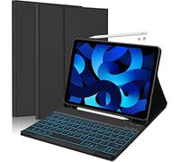 Vowor Keyboard Case for iPad Pro 12.9 (5th 4th 3rd gen 2021 2020 2018), Detachable Keyboard Slim Folio Stand Cover Pencil Holder with Bluetooth Keyboard Detachable UK Layout (Black Backlit)
