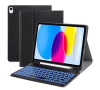 VOWUBO Keyboard Case for iPad 10.9 inch 10th Generation 2022, Built-in Pencil Holder, iPad 10th Gen Case with Keyboard, Multi-Angle,Backlit Wireless Detachable Keyboard, Flip Stand Cover, Black