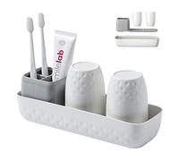 Vowupt Toothbrush Holders for Bathrooms, Plastic Electric Toothbrush Holder Set, White Shower Toothpaste Organizer, Toothbrush Cup,Bathroom Countertop Tooth Brushing Holder for Kids/Men/Farmhouse