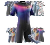 VOXCAUTQ Men’s Cycling Skinsuit - Breathable, Quick Dry Triathlon Suit - Short Sleeve One Piece Bodysuit for Bicycle Training, Racing Bike Top, Cyclist Clothing (21,2XL)