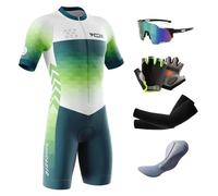 VOXCAUTQ Men's Cycling Skinsuit Gel Padded,Triathlon Suit Men’s,Men's Triathlon Tri Suit Short Sleeve Quick-Drying Cycling Skinsuit with 3 Rear Pockets,for Cycling Training (Typ-10,L)