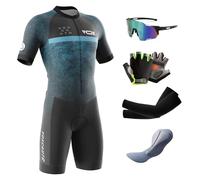 VOXCAUTQ Men's Cycling Skinsuit Gel Padded,Triathlon Suit Men’s,Men's Triathlon Tri Suit Short Sleeve Quick-Drying Cycling Skinsuit with 3 Rear Pockets,for Cycling Training (Typ-15,3XL)