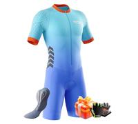 VOXCAUTQ Men's MTB Triathlon Tri Suit Padded Sleeveless Suit Great fit Cycling Skinsuit,Cycling Training Road Bike+Cycling Gloves (Typ-3,XL)