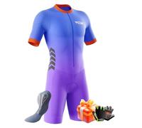 VOXCAUTQ Men's MTB Triathlon Tri Suit Padded Sleeveless Suit Great fit Cycling Skinsuit,Cycling Training Road Bike+Cycling Gloves (Typ-5,M)