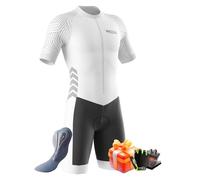 VOXCAUTQ Men's MTB Triathlon Tri Suit Padded Sleeveless Suit Great fit Cycling Skinsuit,Cycling Training Road Bike+Cycling Gloves (Typ-11,L)
