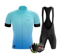 VOXCAUTQ Men's Summer Cycling Short Sleeve Top and Gel Bib Shorts Set,Short Sleeve Cycling Suits Set,Cycling Jersey Kits Breathable MTB Clothing Suits (Typ-1,L)