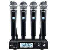 VOXFULL 4 Channel UHF Wireless Microphone Cordless Handheld Microphones Professional for Singing Karaoke Church 4x100 Adjustable Frequency(328FT)