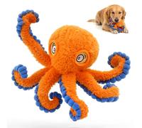 VOXGET Dog Octopus Squeaky Toys, Interactive Tug of War Doggie Toy with Crazy Crinkle for Small Large Dogs, Stuffed Plush Octopus Toy for Puppies Keep Busy Reduce Boredom (Orange, 4" x 4.5")