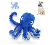 VOXGET Interactive Dog Octopus Toy, Upgrade Automatic 1.5H Jumping Ball with Motion Activation for Small Large Dogs, 2 in 1 Rechargeable Move & Tug Plush Toy Pets Keep Busy, No Music (Blue Crinkle)