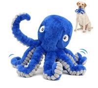 VOXGET Interactive Dog Octopus Toy, Upgrade Automatic 1.5H Jumping Ball with Motion Activation for Small Large Dogs, 2 in 1 Rechargeable Move & Tug Plush Toy Pets Keep Busy, No Music (Blue Crinkle)