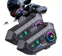 Voxiride Motorcycle Intercom V10, Helmet Bluetooth Headset - Super Long Battery Life, Motorbike Headset with Soft/Hard Mic, IPX6 Automatic Answer/Voice Control/Intelligent Noise for all Helmets (2pcs)