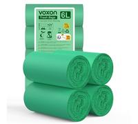 VOXON 100% Biodegradable Food Waste Bags, 6 L x 120 Counts Compostable Bin Liners with Extra Thick 24μm, EN13432 Certified Eco-Friendly Food Waste Bin Bags, 4 Rolls (120 Bags Total)