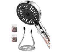 VOXON Shower Head and Hose 1.5M, Triple Filtration, High Pressure 6 Modes with One-Touch Switch, Anti-Limescale Nozzles Shower Head with Extra Replaceable Accessories