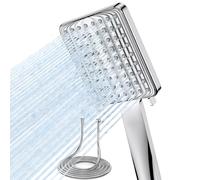 VOXON Shower Head and Hose Set, High Pressure Shower Heads with 6 Spray Modes, Universal Square Shower Head with 1.8m Stainless Hose, Handheld Large Rain Shower Heads for Low Water Pressure, Silver