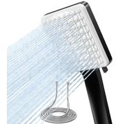 VOXON Shower Head and Hose Set, High Pressure Shower Heads with 6 Spray Modes, Universal Square Shower Head with 1.8m Stainless Hose, Handheld Large Rain Shower Heads for Low Water Pressure, Black