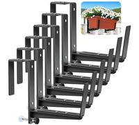 VOXOR Window Box Brackets, Adjustable Planter Box Brackets, Heavy Duty Iron Flower Box Brackets for Railings, with Enhanced Bottom Support - Perfect for Balconies, Fences, and Gardens (6 Pack)