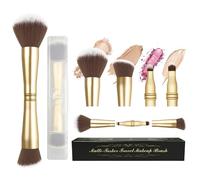 Voxora 4 in 1 Makeup Brush Set - All in One Powder/Blush, Foundation, Blending & Eyeshadow Brushes, Compact & Travel Essential